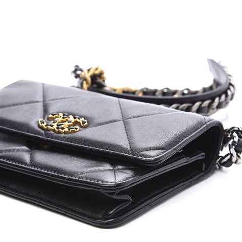 chanel lambskin quilted chanel 19 wallet on chain woc black